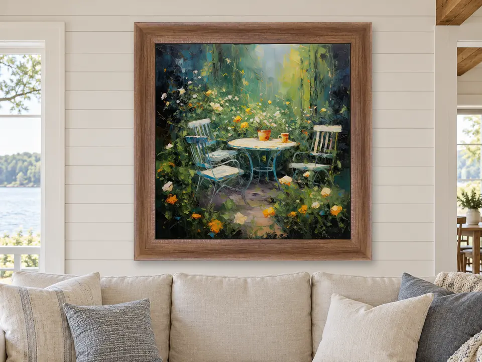 Wistful Memory Garden Scene Framed Wall Art framed on a wall