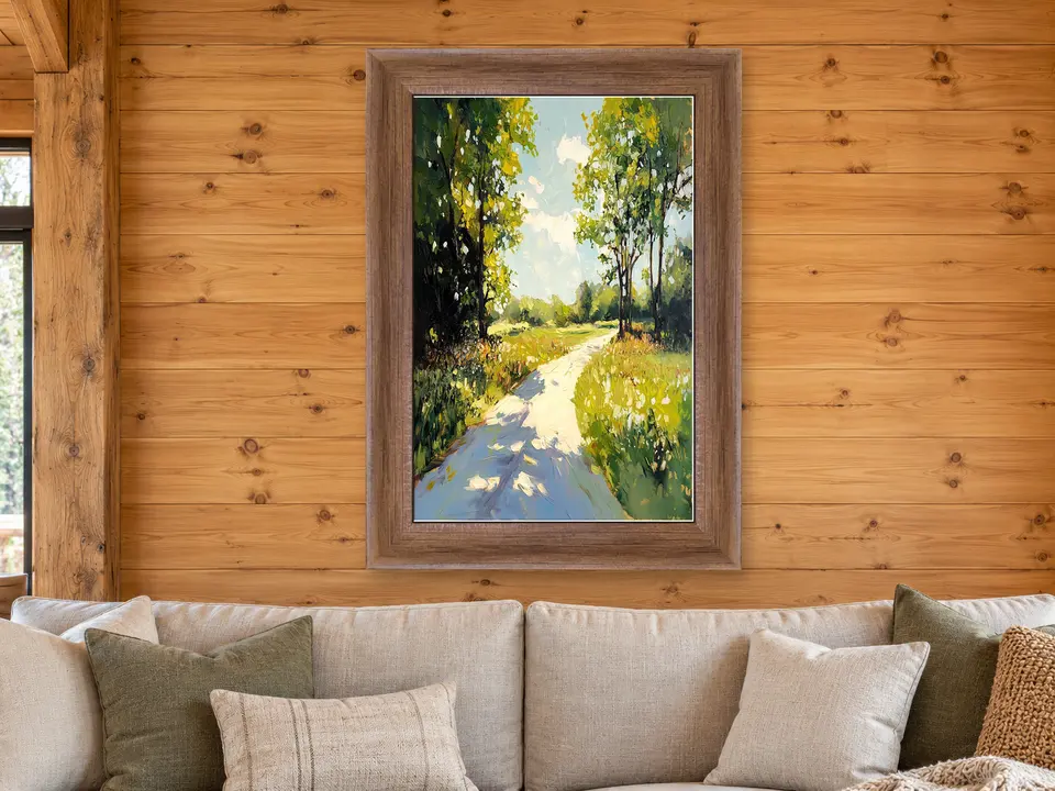 Soft Solitude Landscape Framed Wall Art framed on a wall