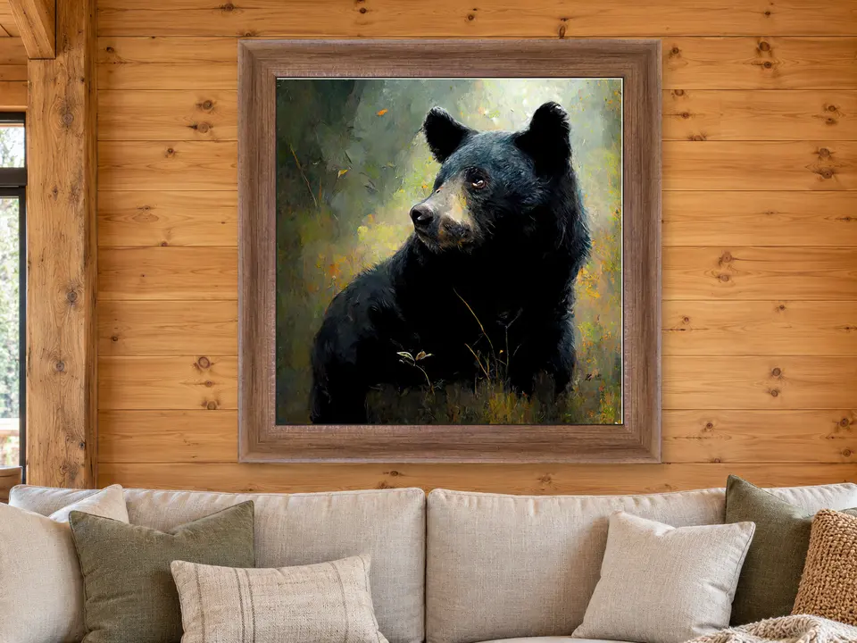 Quiet Comfort Black Bear Framed Wall Art framed on a wall