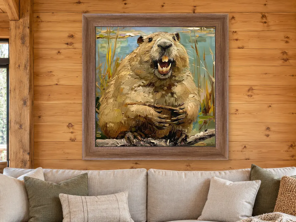 Wandering Daydream Beaver Framed Wall Art framed on a wall