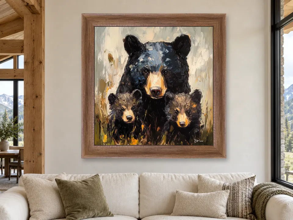 Gentle Tranquility Black Bear Framed Wall Art framed on a wall