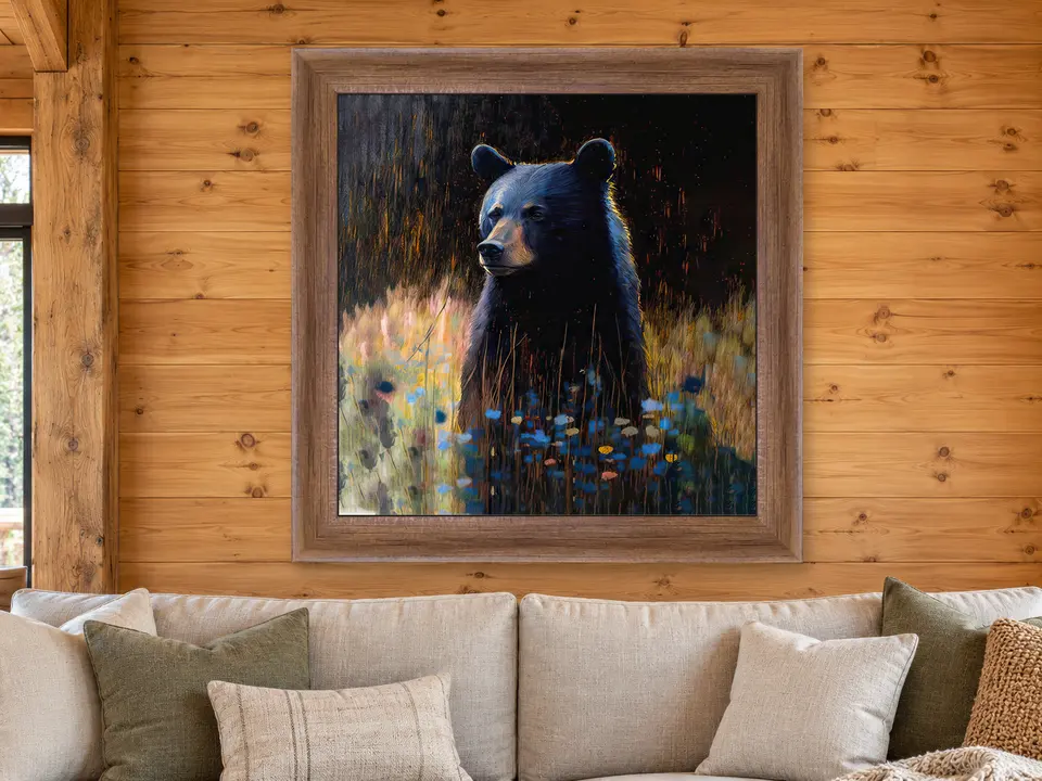 Enduring Muse Black Bear Framed Wall Art framed on a wall