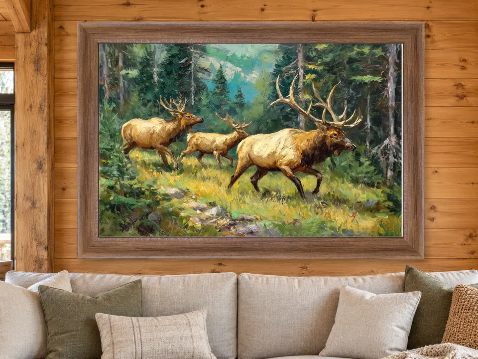 Wistful Comfort Elk Framed Wall Art framed on a wall