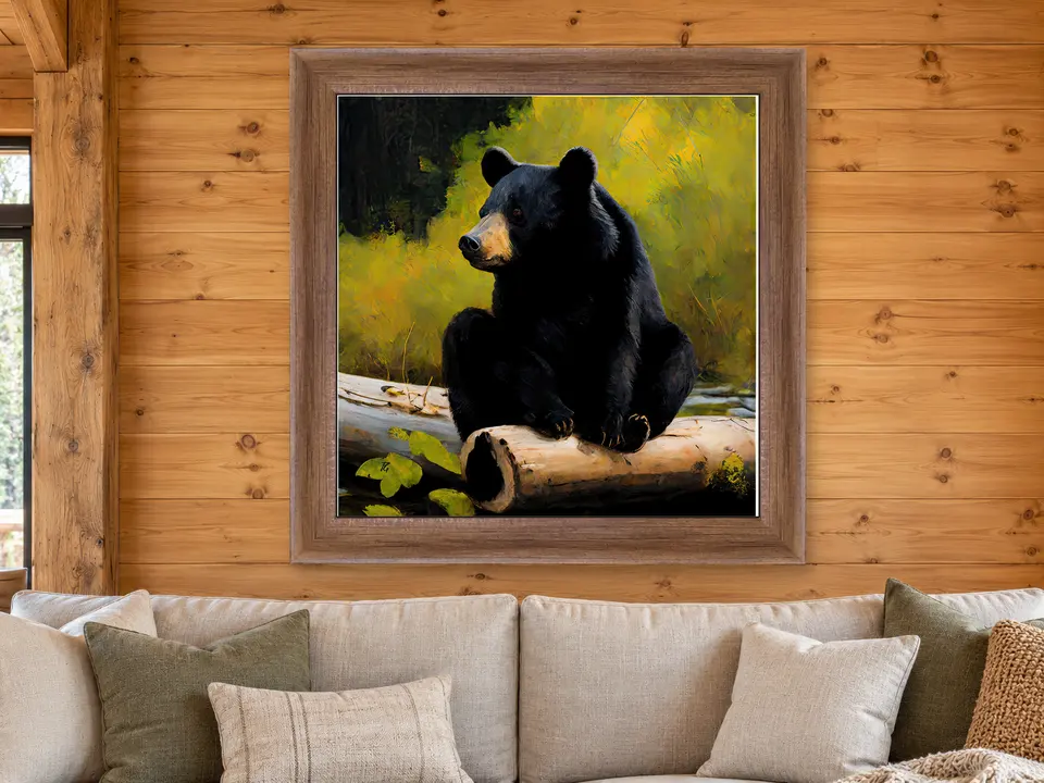 Calm Impression Black Bear Framed Wall Art framed on a wall