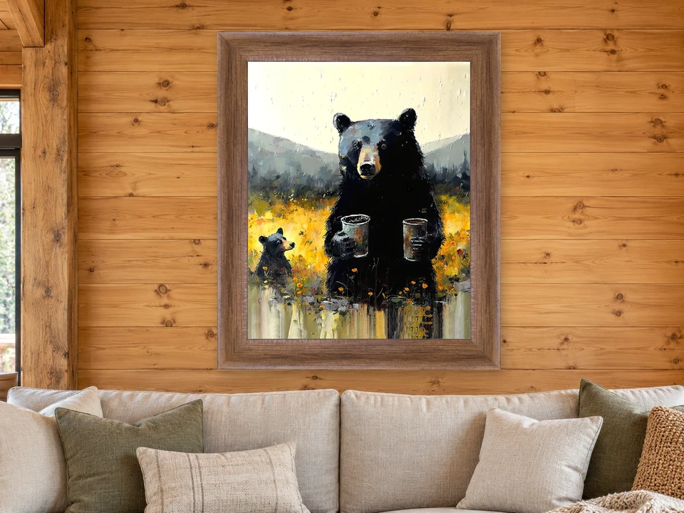 Tender Journey Black Bear Framed Wall Art framed on a wall