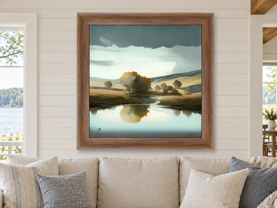 Soft Perspective Meadow Landscape Framed Wall Art framed on a wall