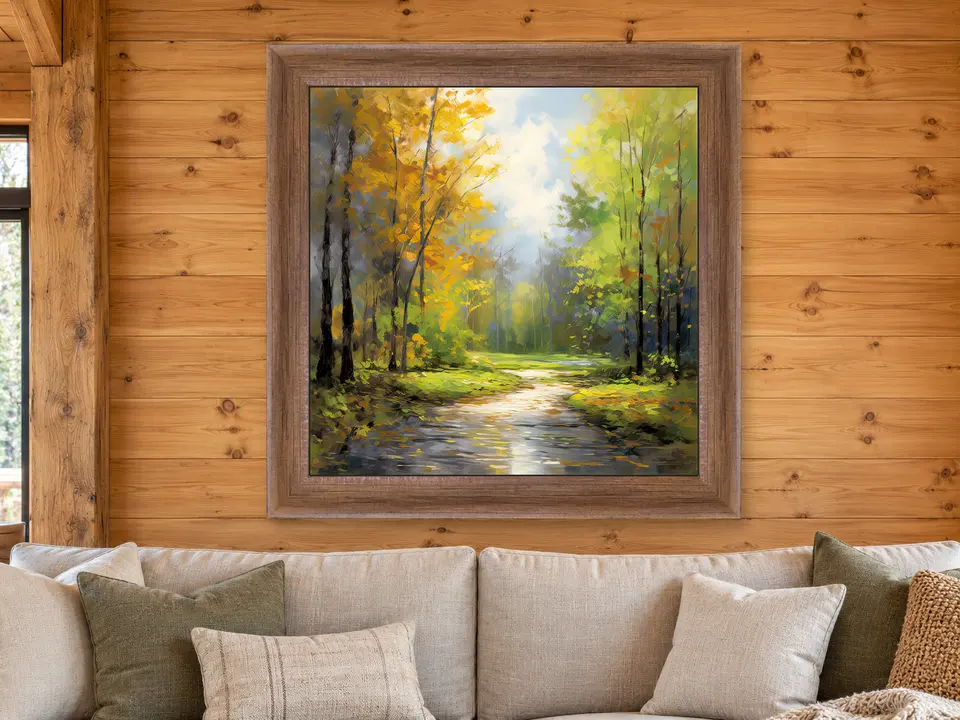 Wistful Reverie Country Road Framed Wall Art framed on a wall