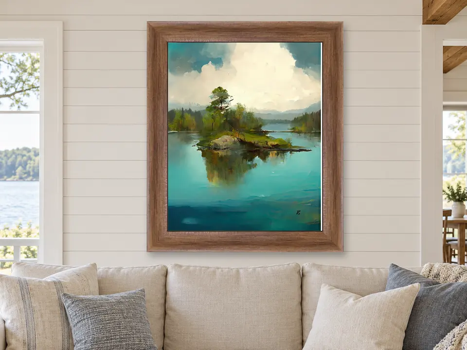 Open Journey Lake Landscape Framed Wall Art framed on a wall