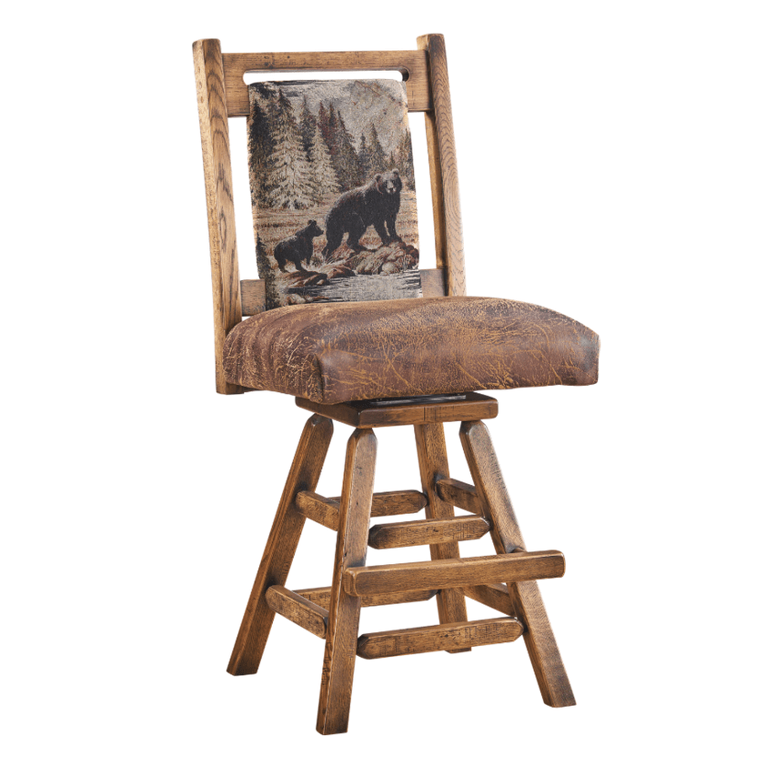 Barnwood Upholstered Swivel Bar Stool