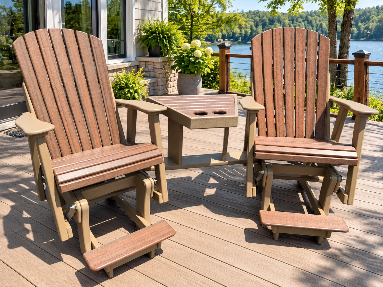 Fan-Back Outdoor Poly Counter-Height Settee Glider