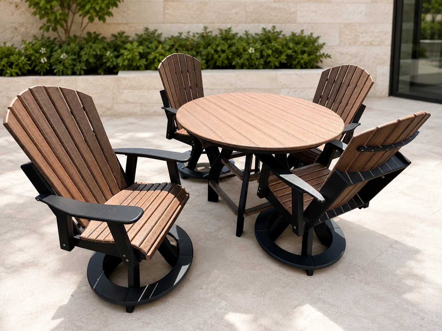 Round Outdoor Poly Counter-Height Dining Set with 4 Fan-Back Swivel Chairs