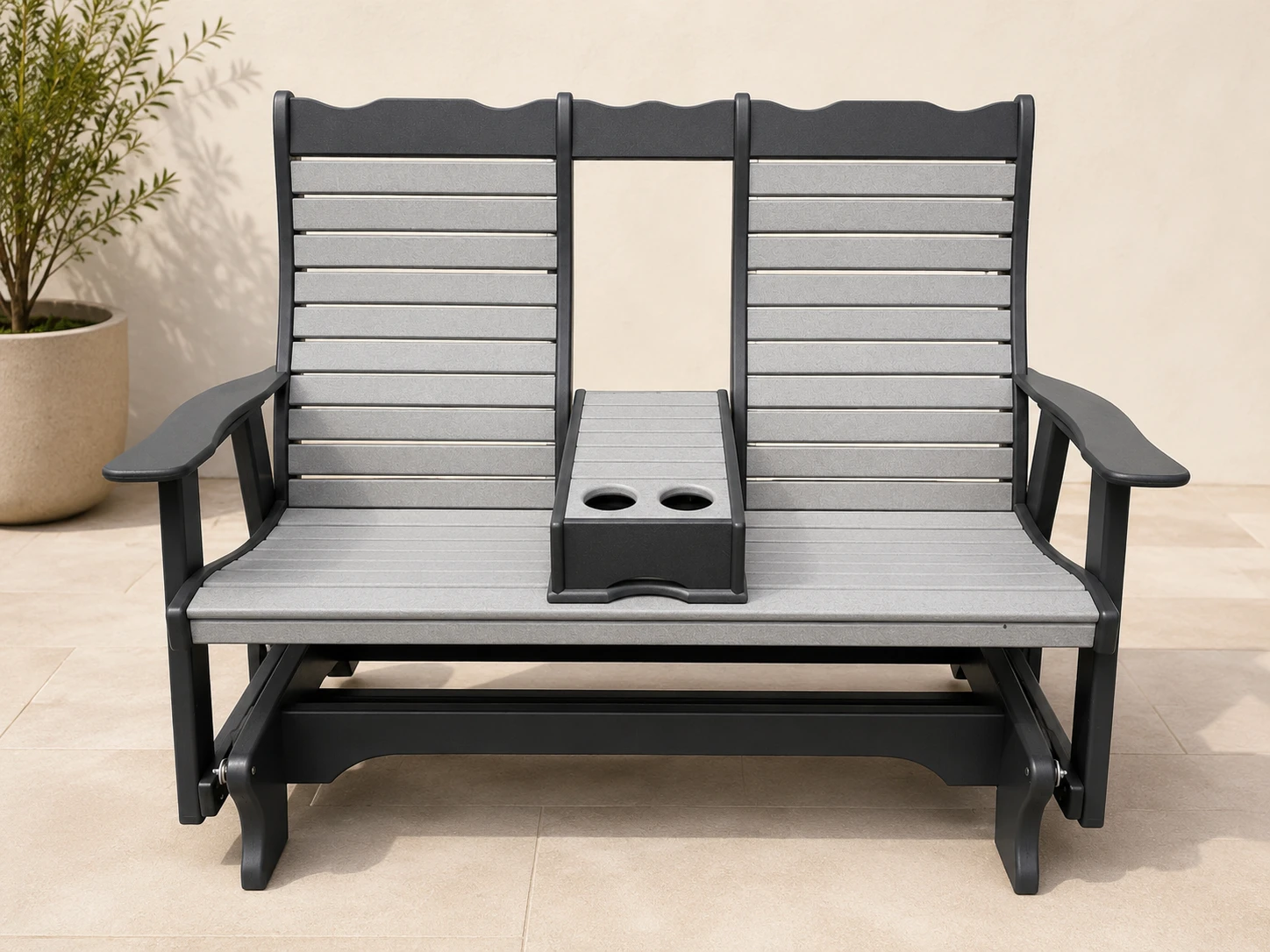 Lakeside 5-Foot Outdoor Poly Glider with Center Console