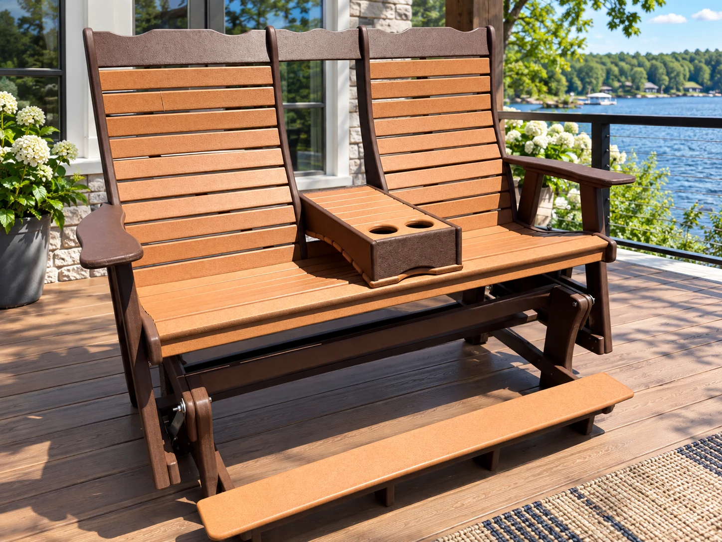 Lakeside 5-Foot Outdoor Poly Counter-Height Glider with Center Console