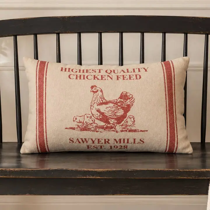 Farmhouse Chicken Throw Pillow 14x22 Sawyer Mill Red