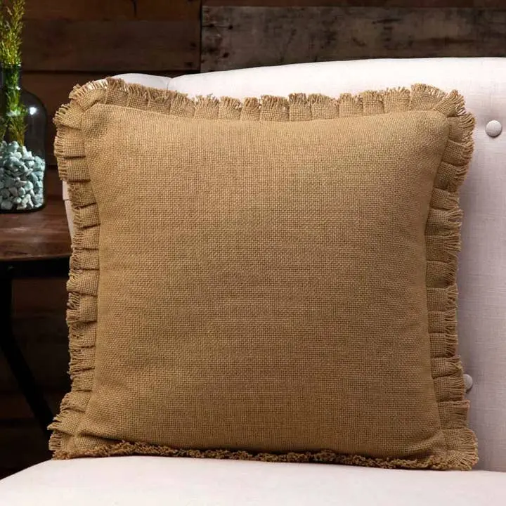 Natural Burlap Throw Pillow w/ Fringe 16x16