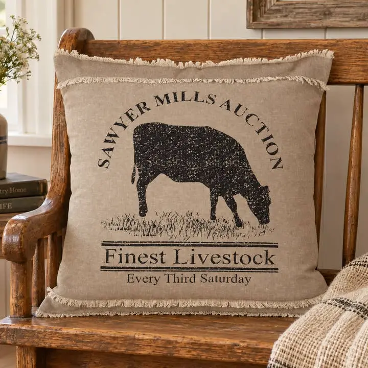 Cow Throw Pillow 18x18 Sawyer Mill Charcoal