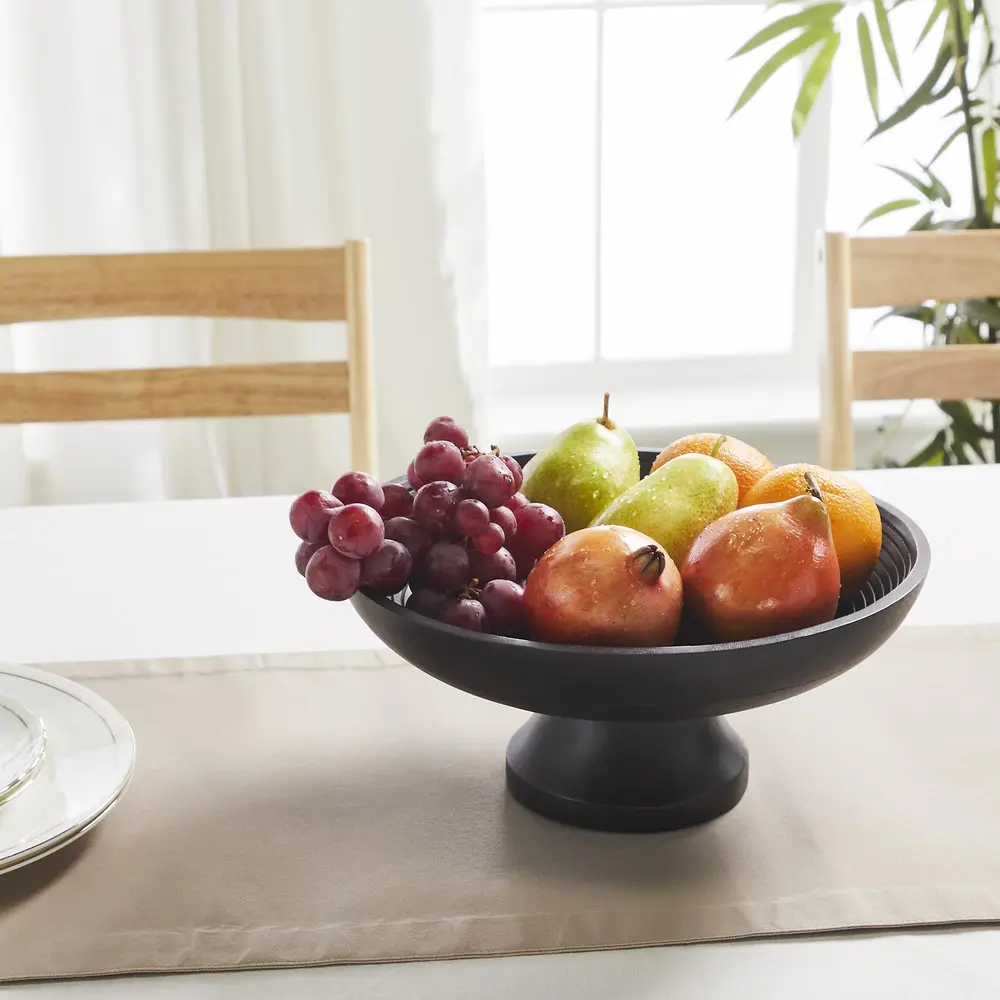 Ribbed Wooden Decorative Bowl