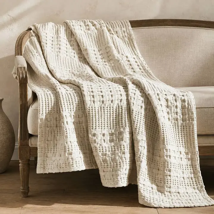 Waffle Weave Natural Cotton Throw Blanket 50x60