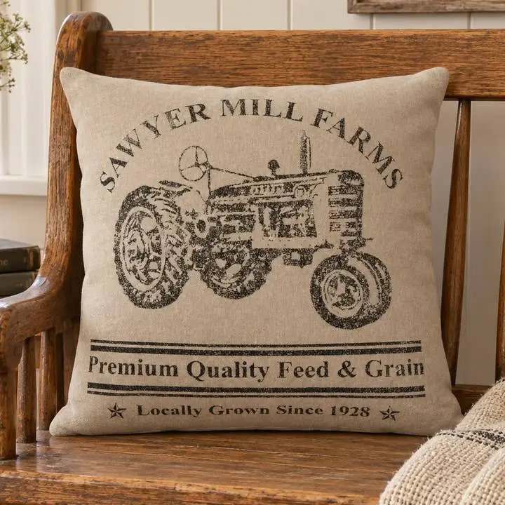 Sawyer Mill Charcoal Tractor Throw Pillow 18x18