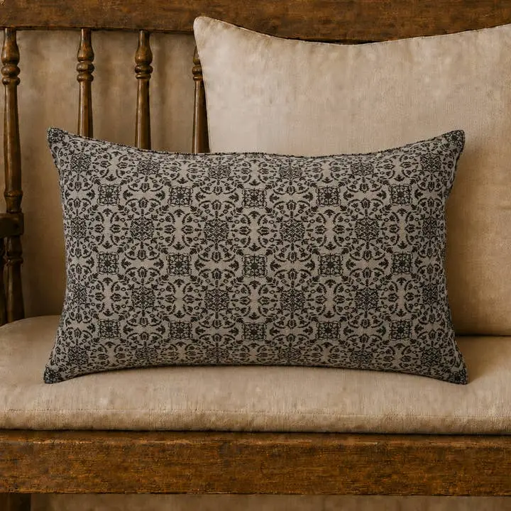 Black Tan Jacquard Throw Pillow 14x22 – Custom House