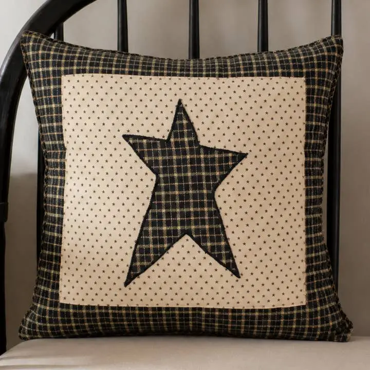 Primitive Star Appliqué Throw Pillow 16x16 Kettle Grove