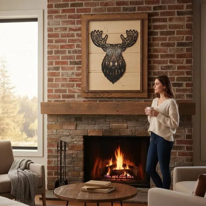 Moose Twig Face Framed Art