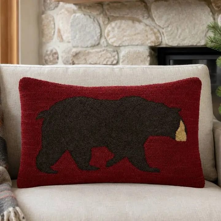 Rustic Bear Hooked Throw Pillow Wyatt Lodge Decor 14x22