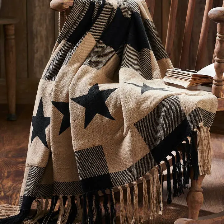 Black Check Star Primitive Woven Throw Blanket 50x60