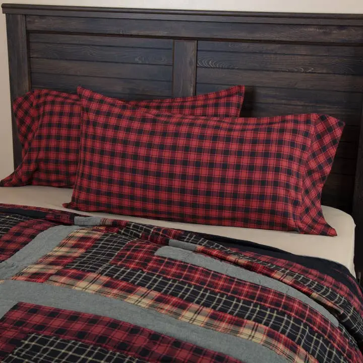 Cumberland King Pillowcase Red Black Plaid Rustic Lodge