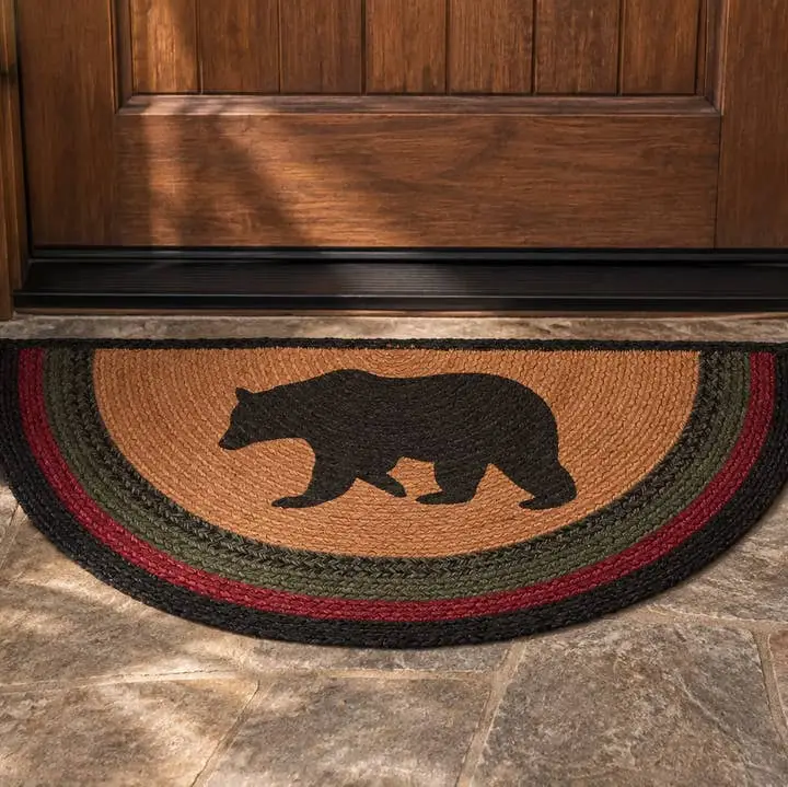 Wyatt Stenciled Bear Jute Rug Half Circle 16.5x33