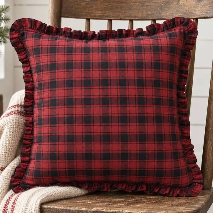 Cumberland Red Black Plaid Throw Pillow 18x18 Lodge Decor