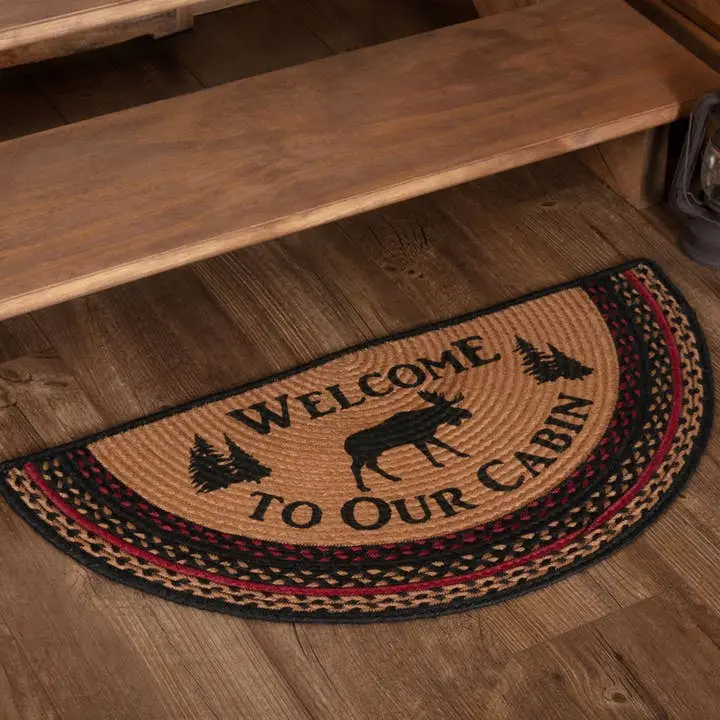 Cumberland Stenciled Moose Half Circle Jute Rug 16.5x33