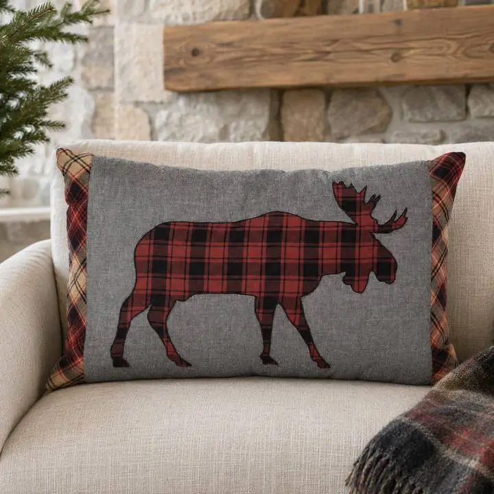 Moose Applique Throw Pillow 14x22 Lodge Cabin Cumberland