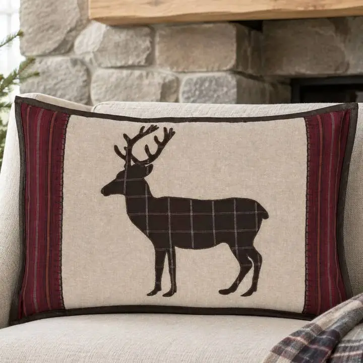 Rustic Deer Applique Throw Pillow Wyatt Lodge Decor 14x22